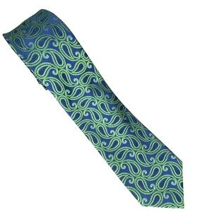 Geoffrey Beene Paisley Necktie Mens Blue Green Silk Classic Professional 58X3.5